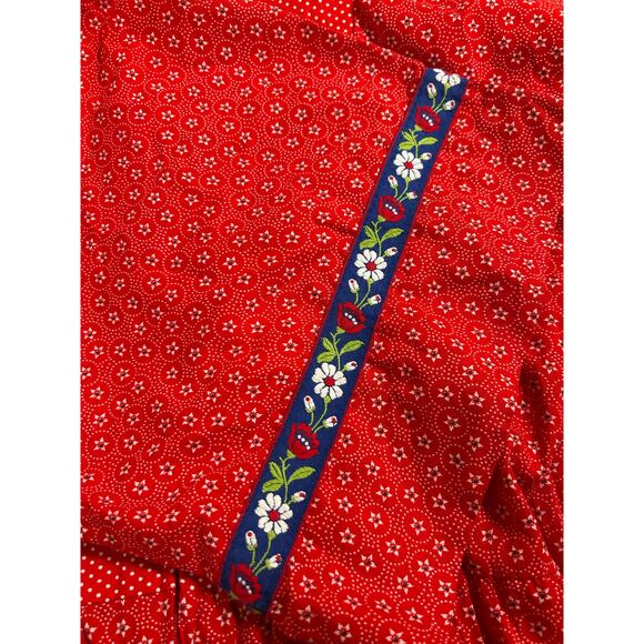 Vintage 70s Prairie Cottagecore Maxi Dress Red Embroidered Women's sz S Handmade - Picture 8 of 11